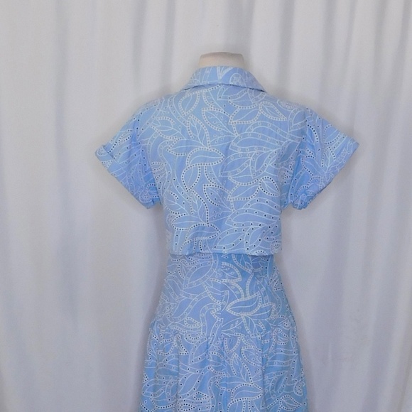 ZARA Embroidered Eyelet Lace Dress Light Blue White Tiered Midi Summer X-Small - Picture 11 of 16